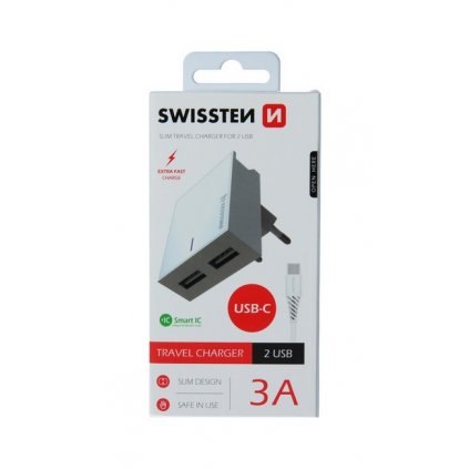 Nabíjačka Swissten USB-C (Type-C) Dual Smart IC 3A biela