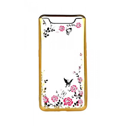 Zadný silikónový kryt na Samsung A80 zlatý s zlatými kvetmi