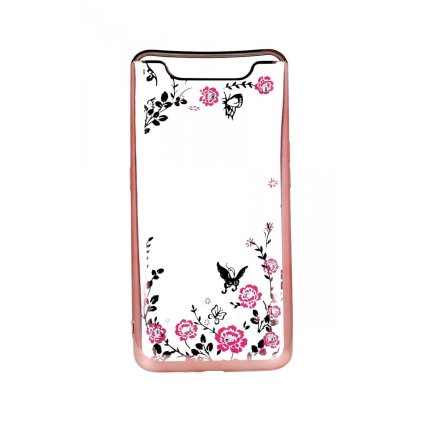 Zadný silikónový kryt na Samsung A80 ružový s ružovými kvetmi