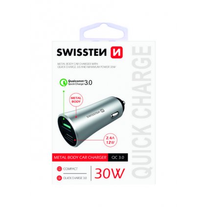 Rýchlonabíjačka do auta Swissten 30W Dual strieborná