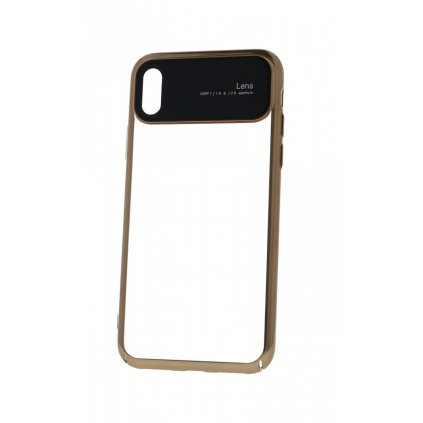 Zadný silikónový kryt na iPhone XS Lens zlatý priehľadný