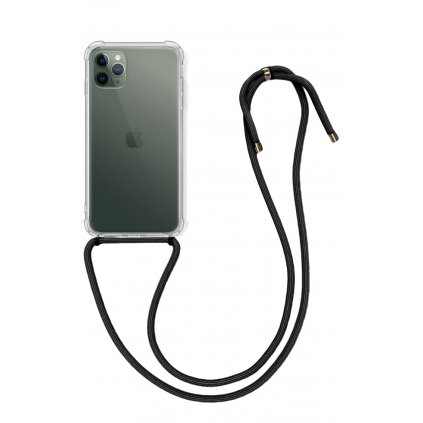 Zadný silikónový kryt na iPhone 11 Pro s čiernou šnúrkou priehľadný