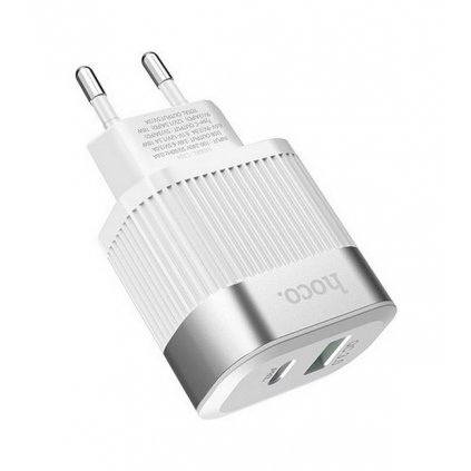 Cestovný adaptér HOCO C58A s funkciou rýchlonabíjania 1xUSB QC 3.0 - 1xUSB Typ C PD 2.0 biely