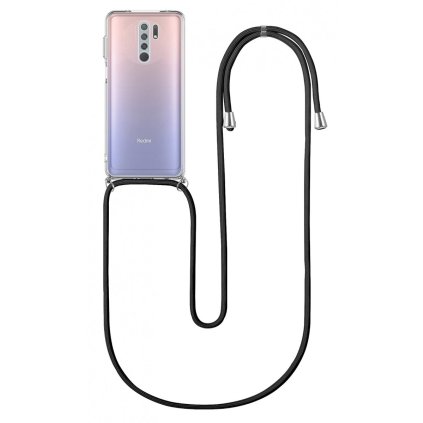 Zadný silikónový kryt na Xiaomi Redmi 9 s čiernou šnúrkou priehľadný