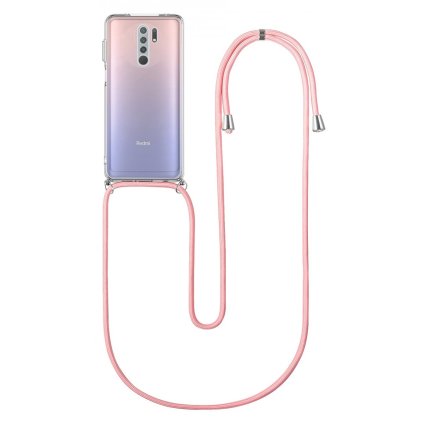 Zadný silikónový kryt na Xiaomi Redmi 9 s ružovou šnúrkou priehľadný