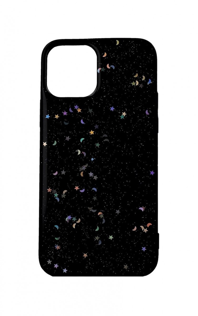 Obal TopQ iPhone 12 Glitter Star čierny 55218