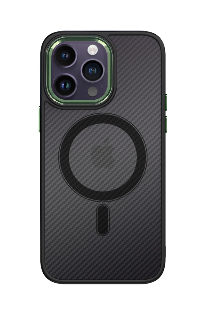 Kryt Tel Protect Magnetic Carbon iPhone 13 Pro pevný tmavý so zeleným rámčekom 97589