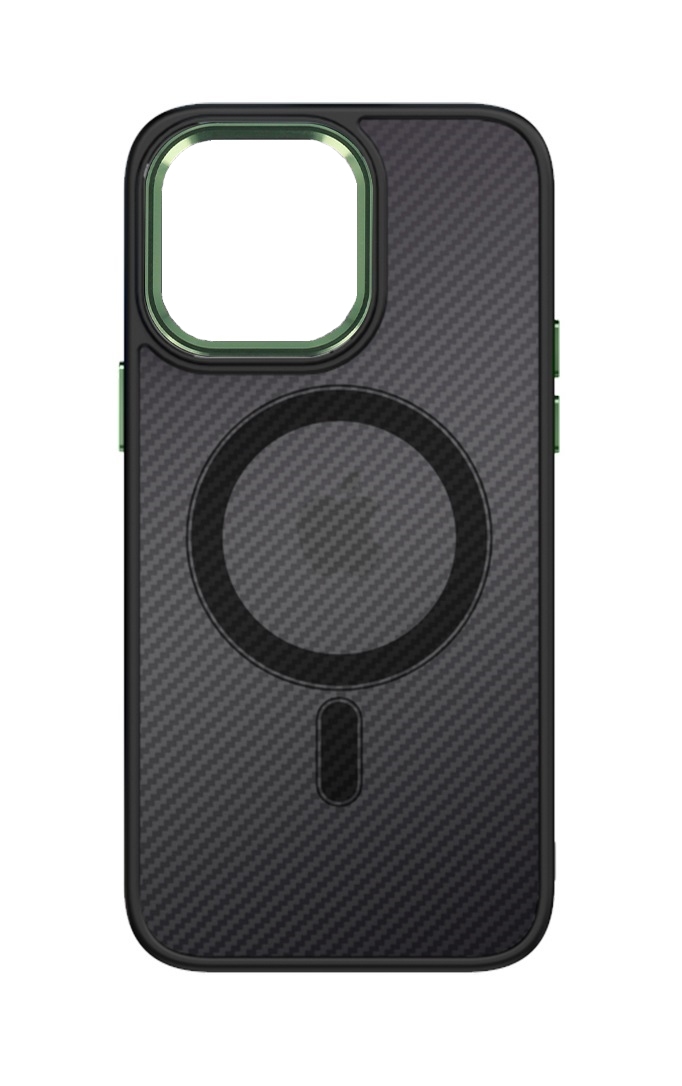 Kryt Tel Protect Magnetic Carbon iPhone 14 pevný tmavý so zeleným rámčekom 97541