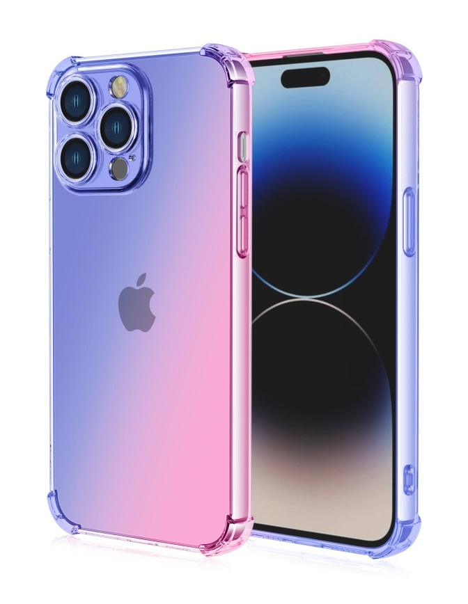 Kryt TopQ iPhone 14 Pro Shock dúhový modro-ružový 110286