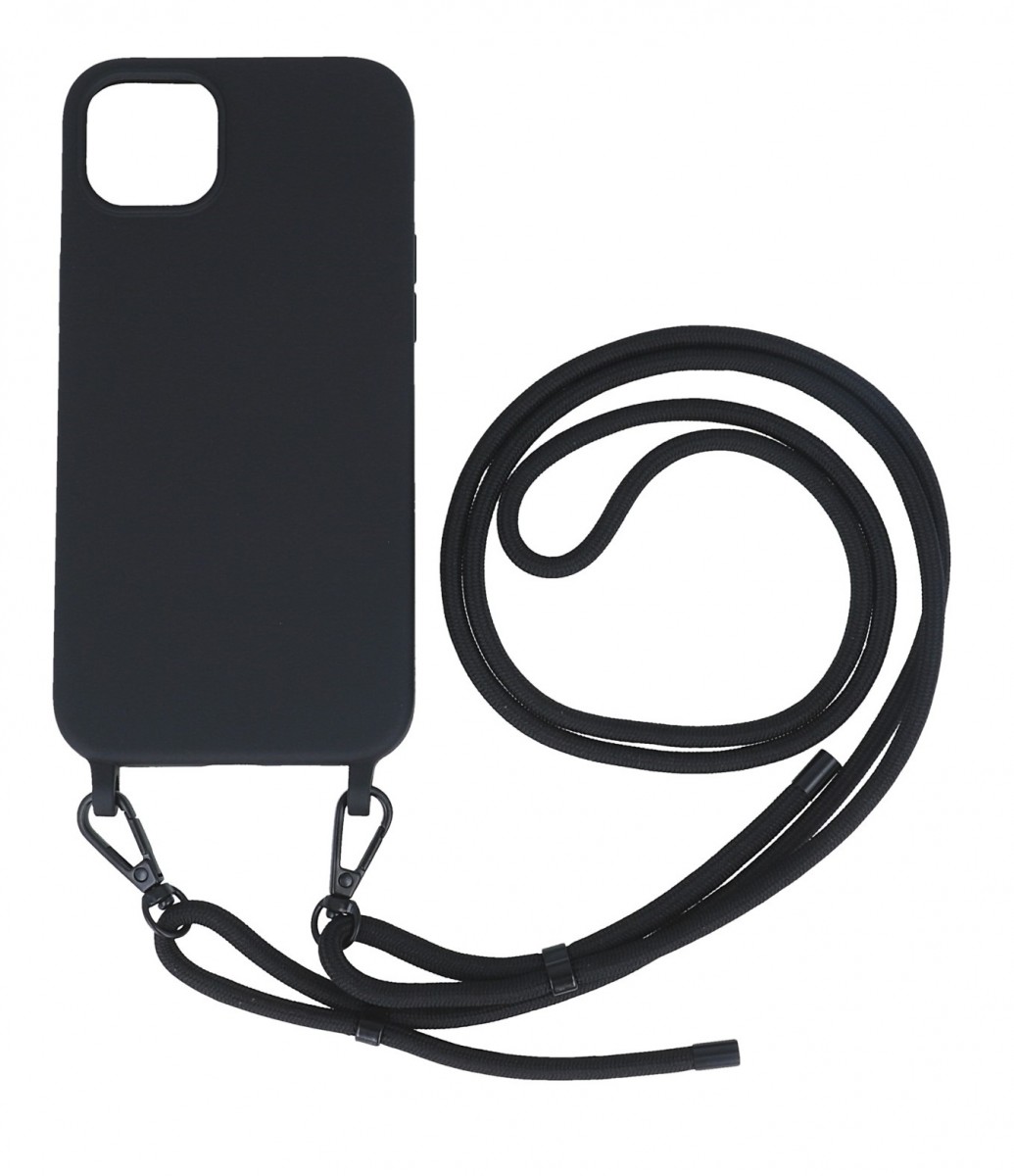 Kryt TopQ Simple iPhone 15 Plus čierny so šnúrkou 111324