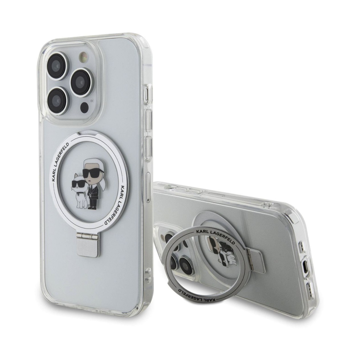 Zadný kryt Karl Lagerfeld Ringstand Karl and Choupette MagSafe pre iPhone 15 Pro Max White