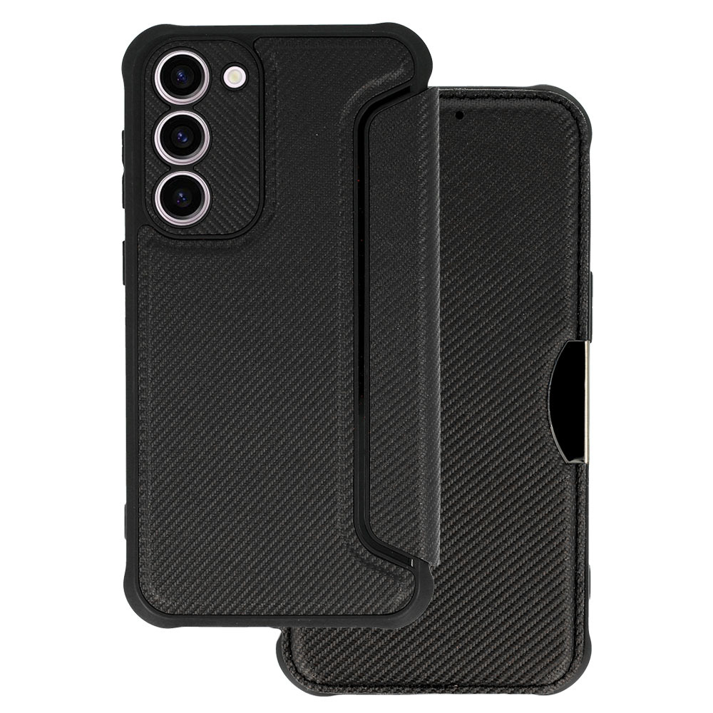 Flipové puzdro TopQ Razor Carbon pre Samsung Galaxy S23 Plus čierne