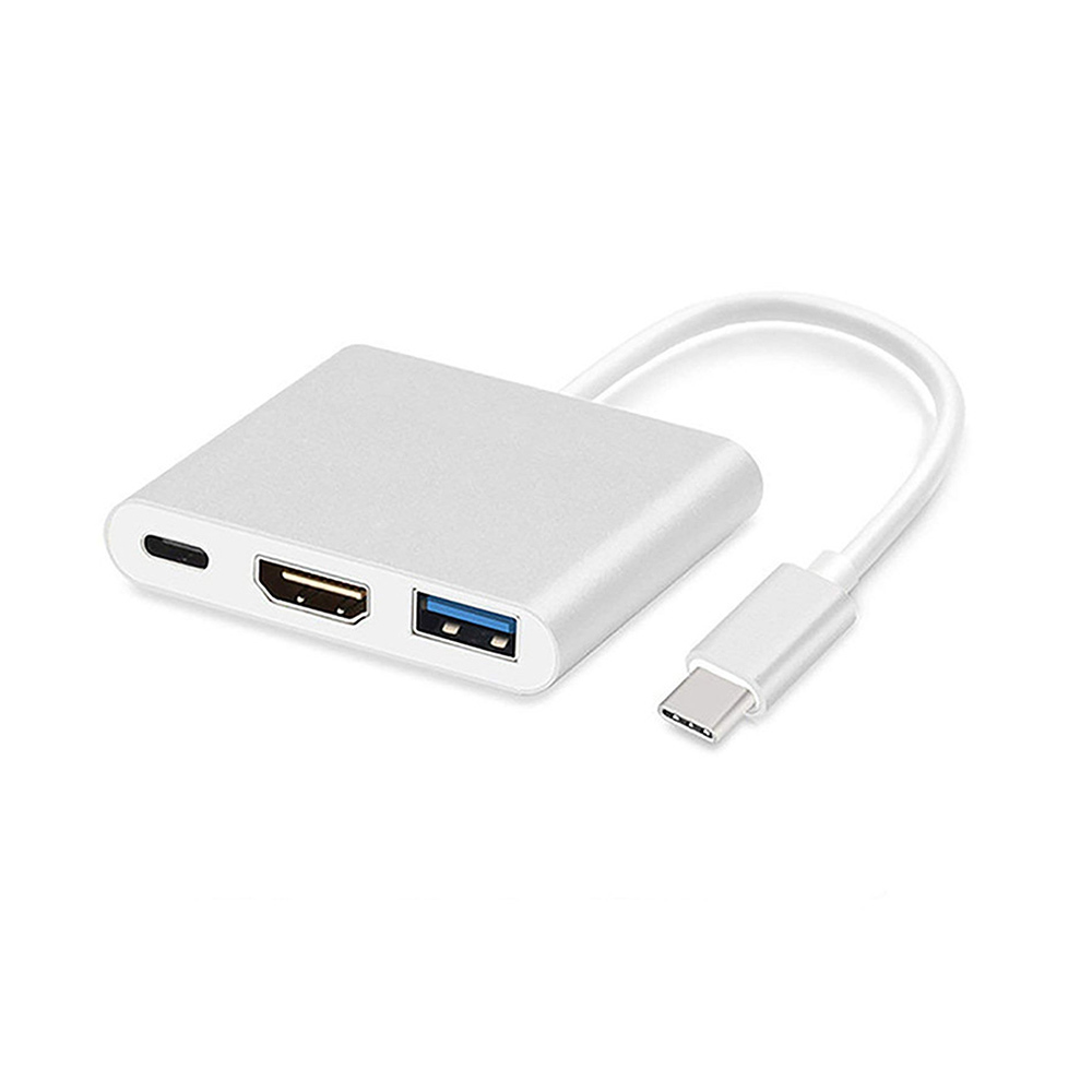 Adaptér - typ C na HDMI 4K*2K, USB, USB typu C - kovový 0,25 metra biely