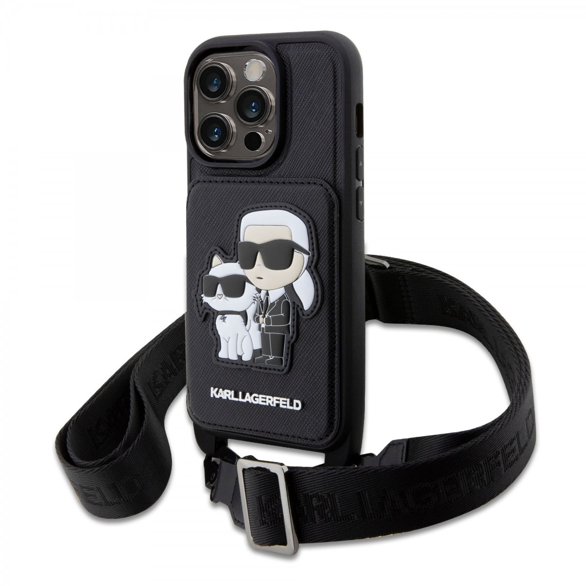 Karl Lagerfeld Saffiano Crossbody Karl and Choupette NFT Cover pre iPhone 14 Pro Max Black
