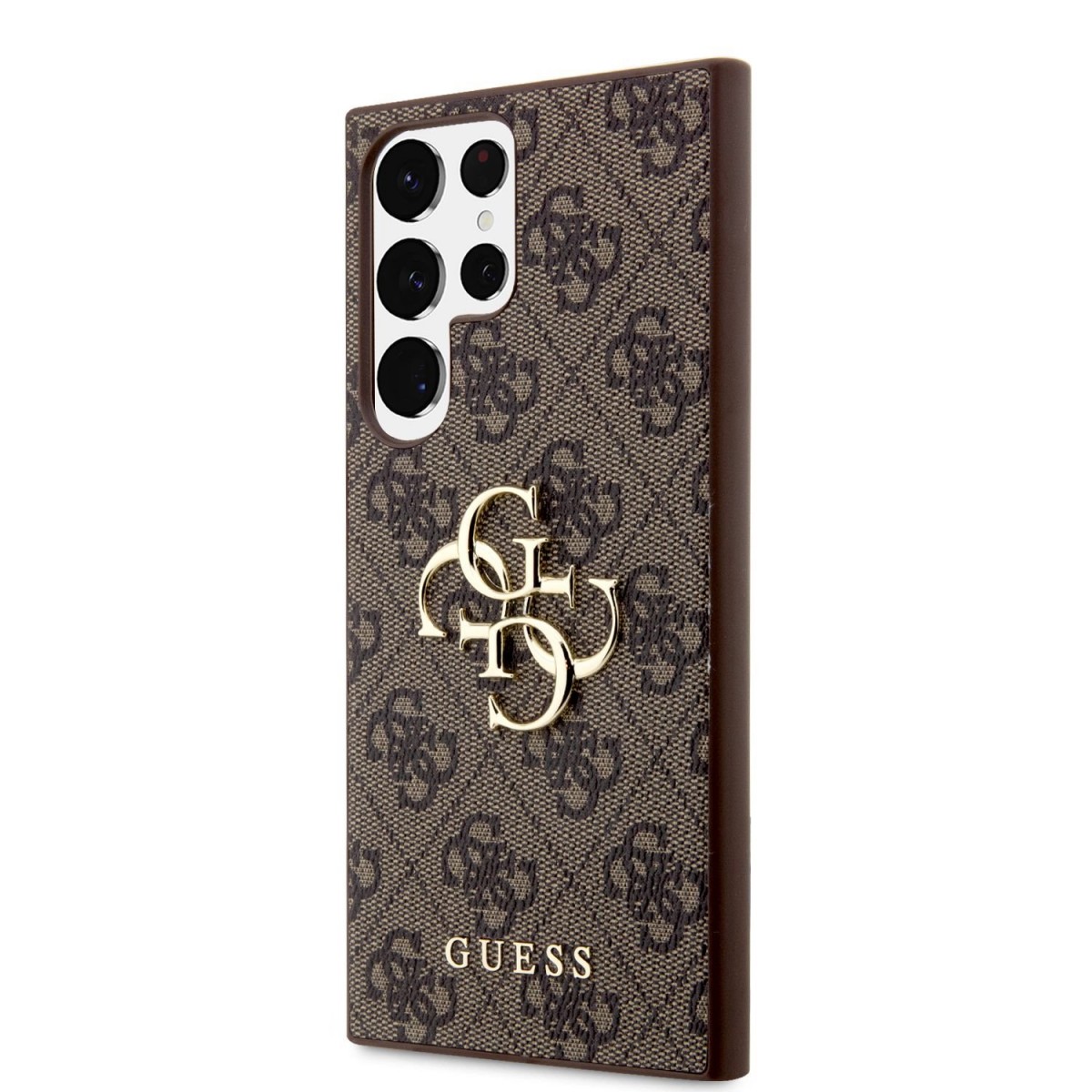Zadný kryt Guess PU 4G Metal Logo pre Samsung Galaxy S23 Ultra Brown