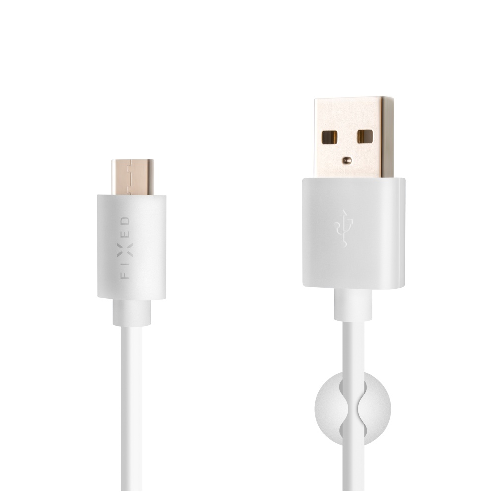 Dátový a nabíjací kábel FIXED s konektormi USB/USB-C, USB 2.0, 1 meter, biely