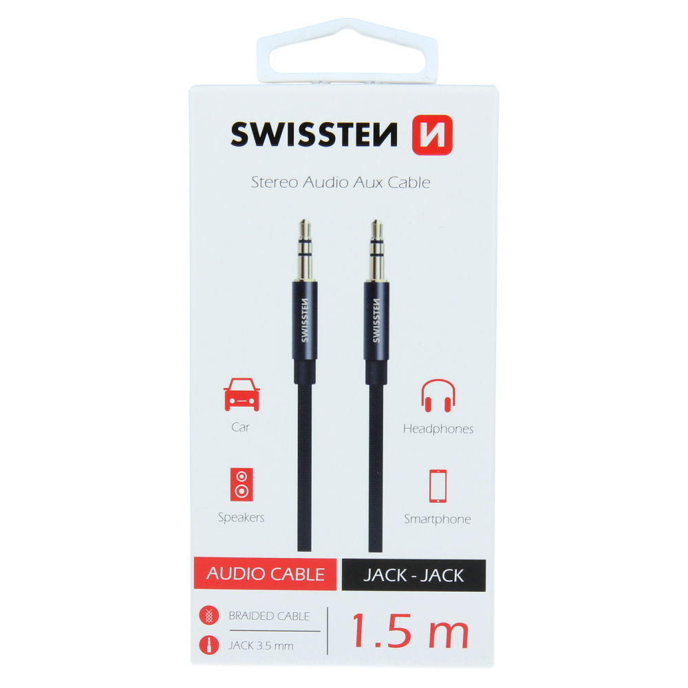 Audio kábel swissten textilný jack - jack 1,5 m čierny