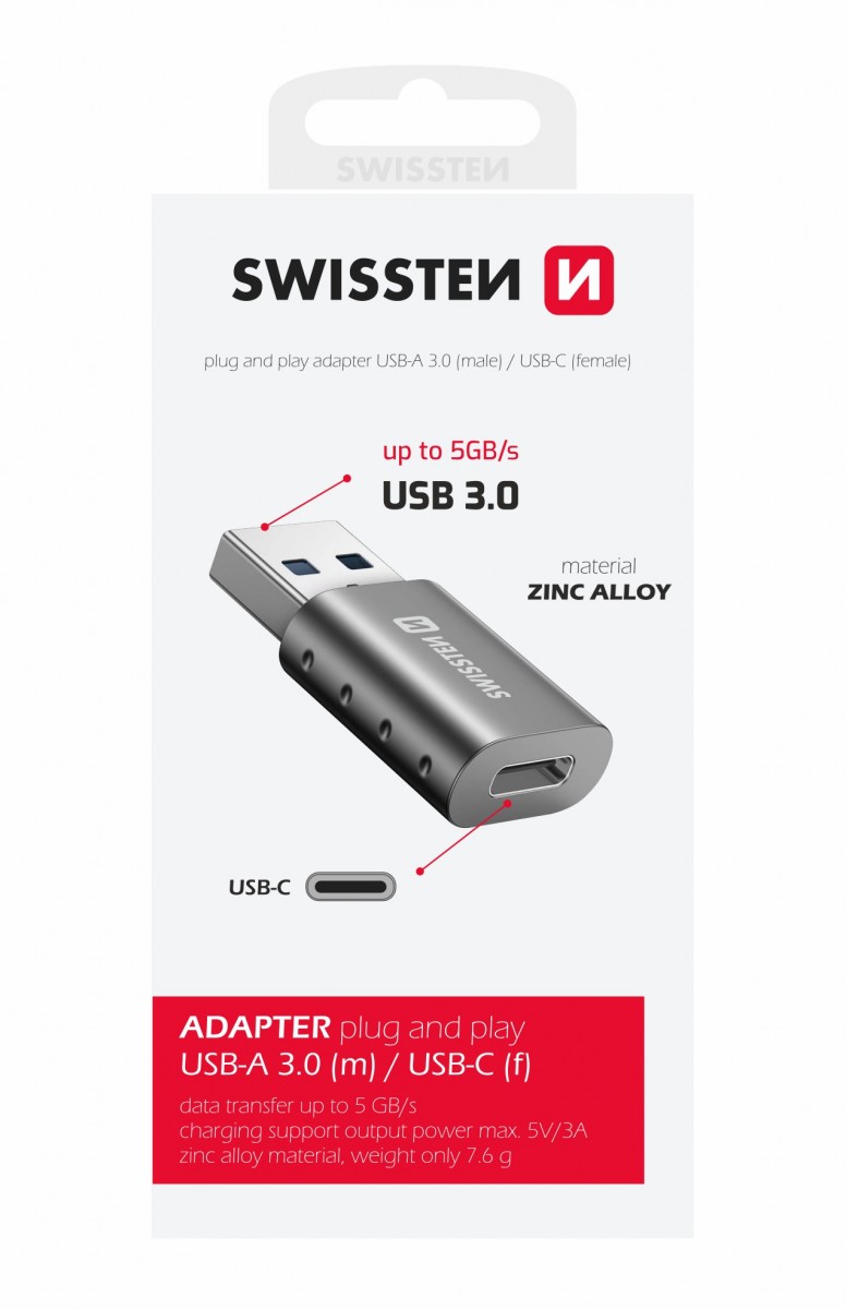 Adaptér Swissten usb-a(m)/usb-c(f)