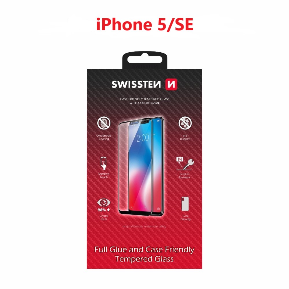 Tvrdené sklo Swissten FullGlue pre apple iphone 5/se čierne