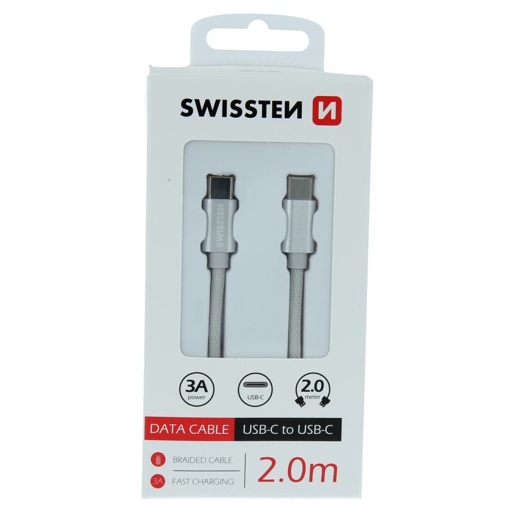 Dátový kábel swissten textilný usb-c / usb-c 2,0 m strieborný