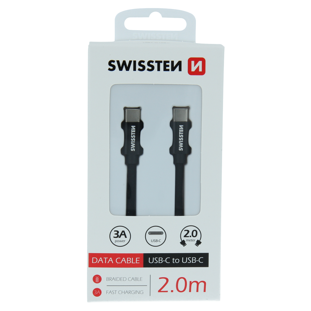 Dátový kábel swissten textile usb-c / usb-c 2,0 m čierny