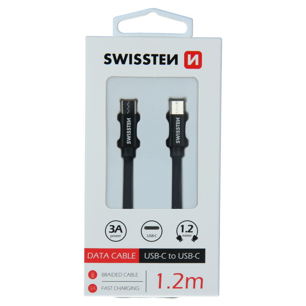 Dátový kábel swissten textile usb-c / usb-c 1,2 m čierny
