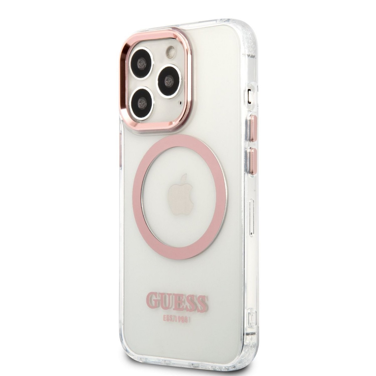 Guess Transparentný zadný kryt kompatibilný s MagSafe pre iPhone 13 Pro Max Pink