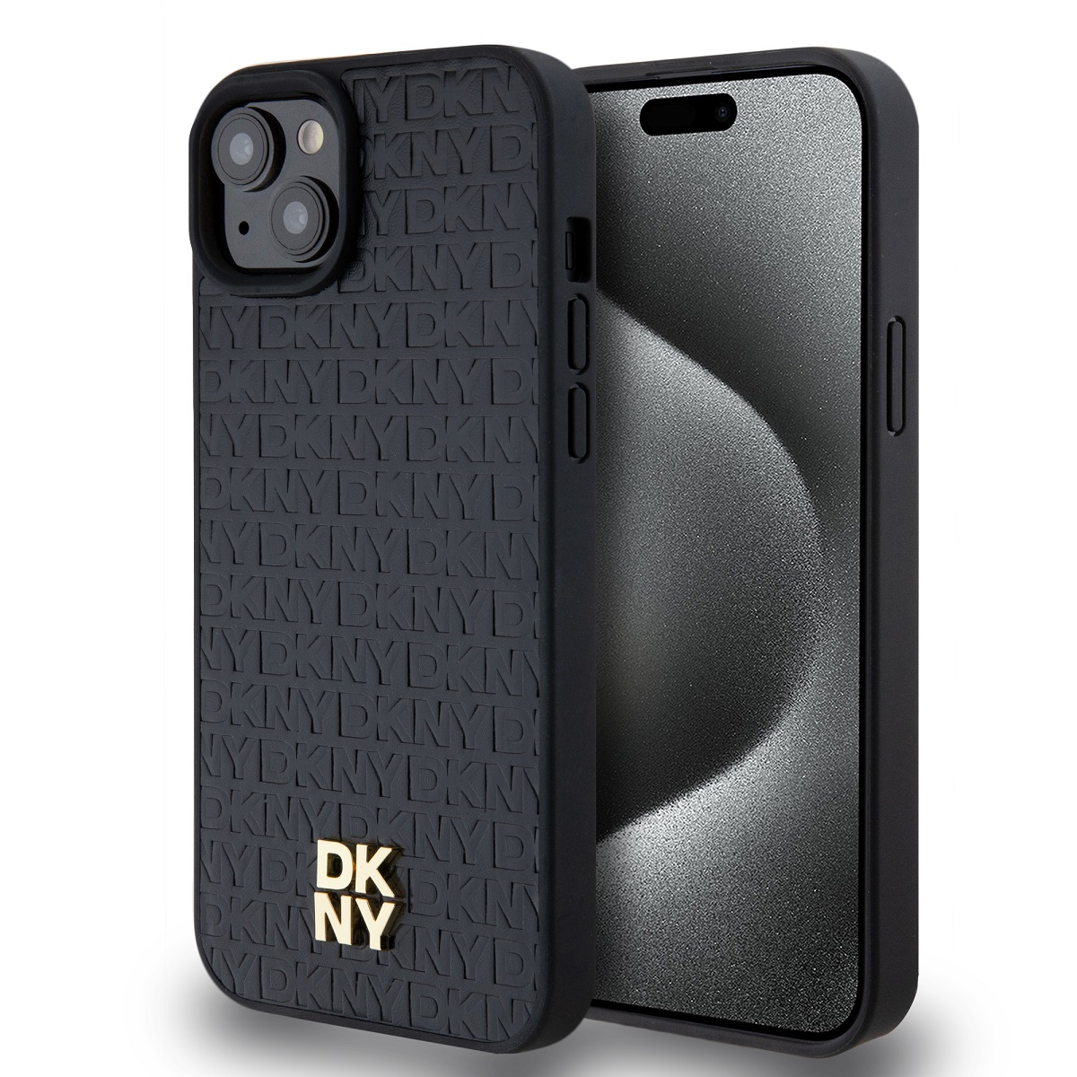 Zadný kožený kryt DKNY PU Repeat Pattern Stack Logo Magsafe pre iPhone 13 Black