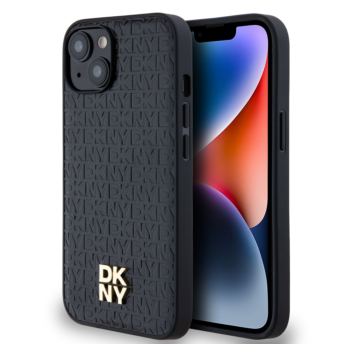 Kožený zadný kryt DKNY PU Repeat Pattern Stack Logo Magsafe pre iPhone 15 Black