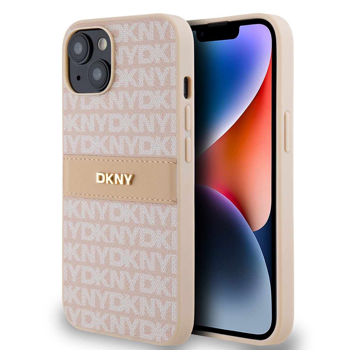 Zadný kryt DKNY PU Leather Repeat Pattern Tonal Stripe pre iPhone 14 Pink