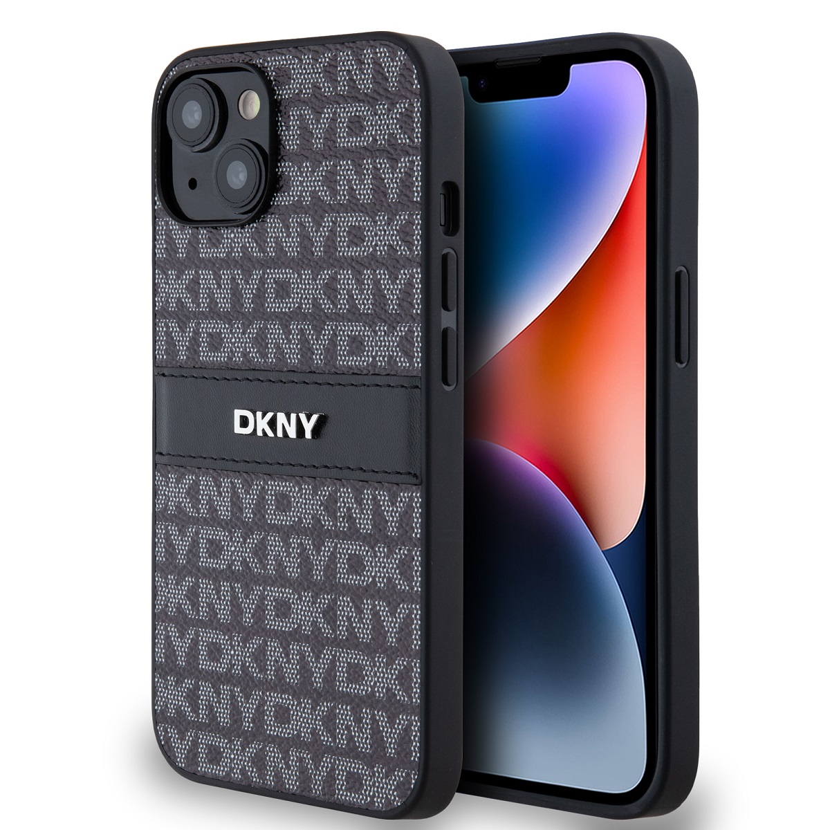 Zadný kryt DKNY PU Leather Repeat Pattern Tonal Stripe pre iPhone 14 Black