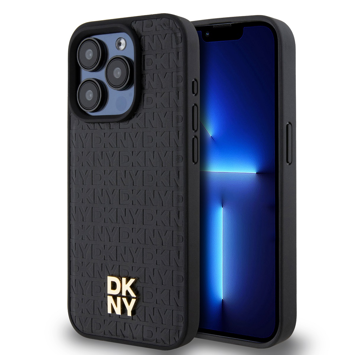 Zadný kožený kryt DKNY Repeat Pattern Stack Logo Magsafe pre iPhone 13 Pro Black