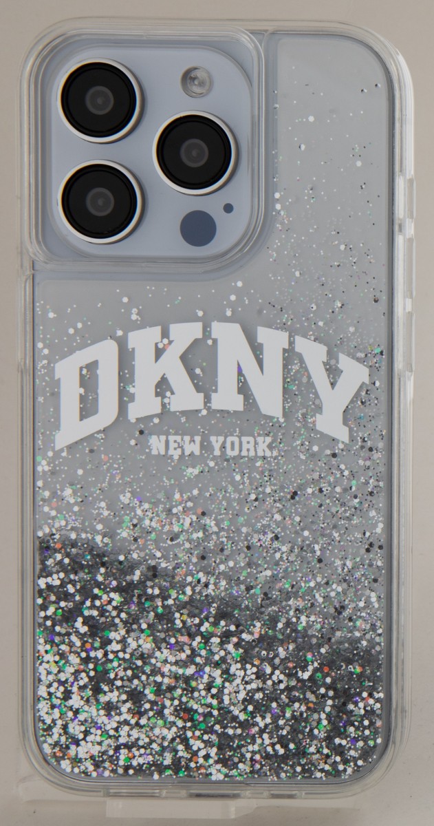 DKNY Liquid Glitter Arch Logo Zadný kryt pre iPhone 14 Pro Transparent