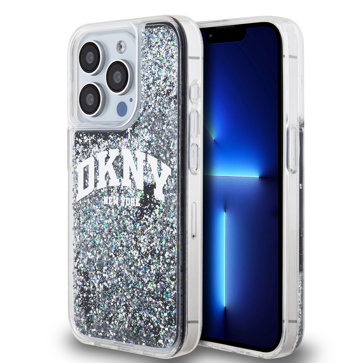 DKNY Liquid Glitter Arch Logo Zadný kryt pre iPhone 15 Pro Black
