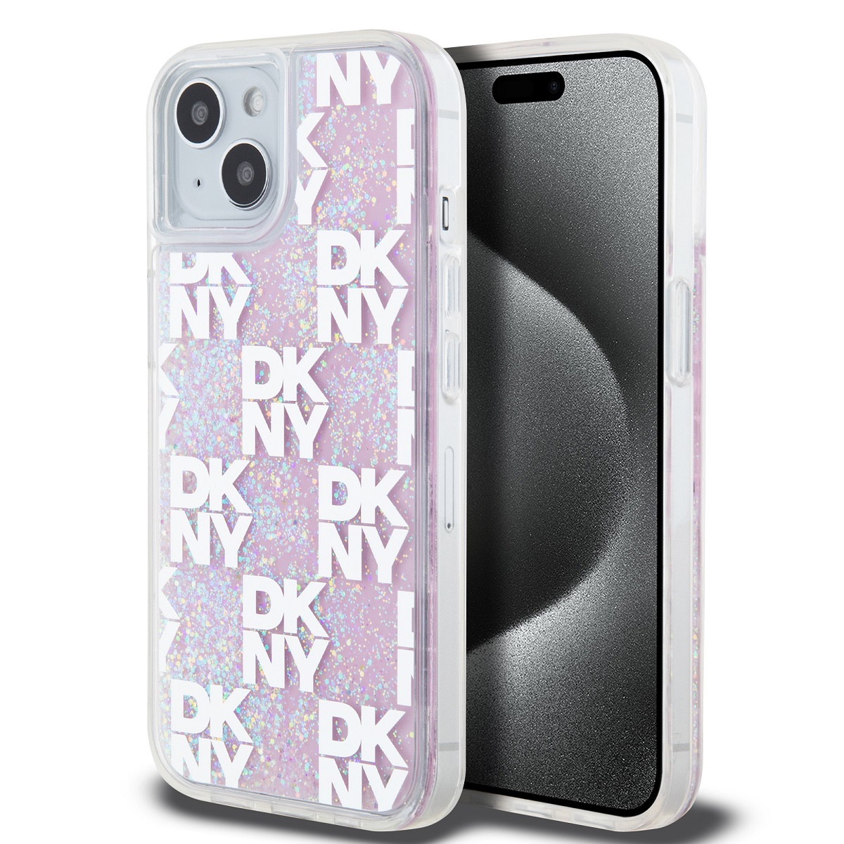 Zadný kryt DKNY Liquid Glitter Checkered Pattern pre iPhone 15 Pink