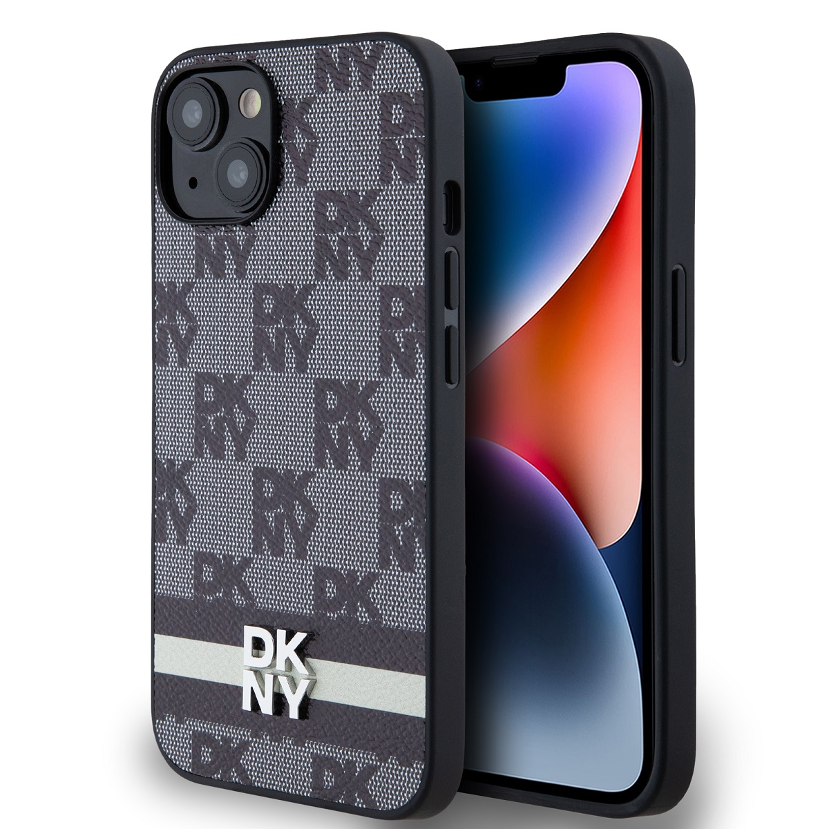 Zadný kryt DKNY PU Leather Checkered Pattern and Stripe pre iPhone 14 Black