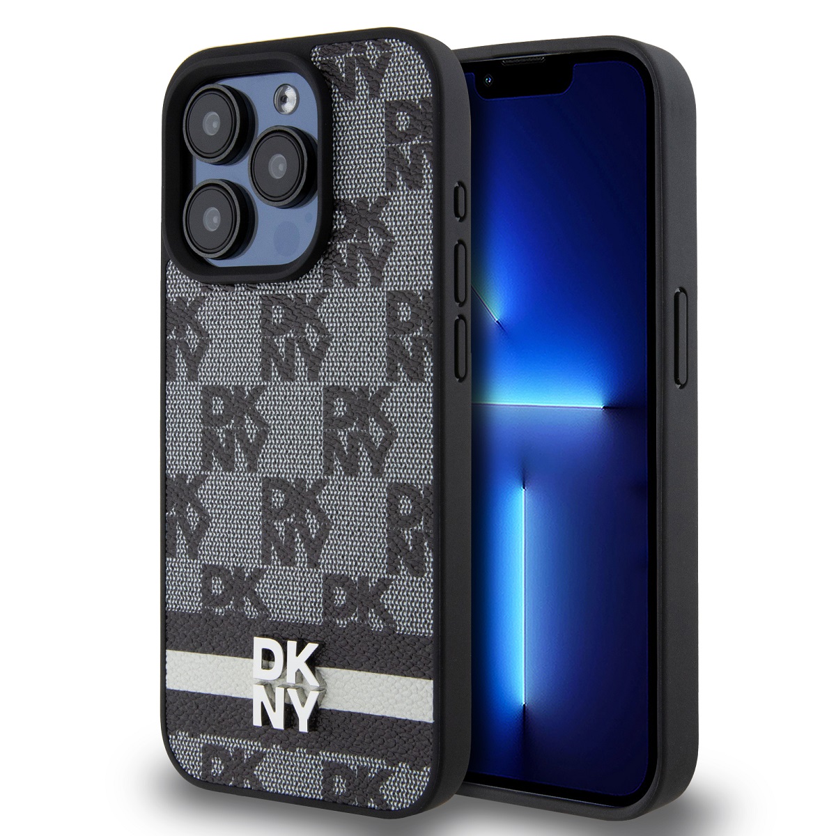 Kožený zadný kryt DKNY PU Leather Checkered Pattern and Stripe pre iPhone 13 Pro Max Black