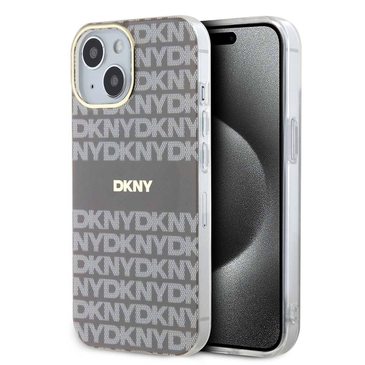 Zadný kryt DKNY PC/TPU Repeat Pattern Tonal Stripe Magsafe pre iPhone 15 béžová
