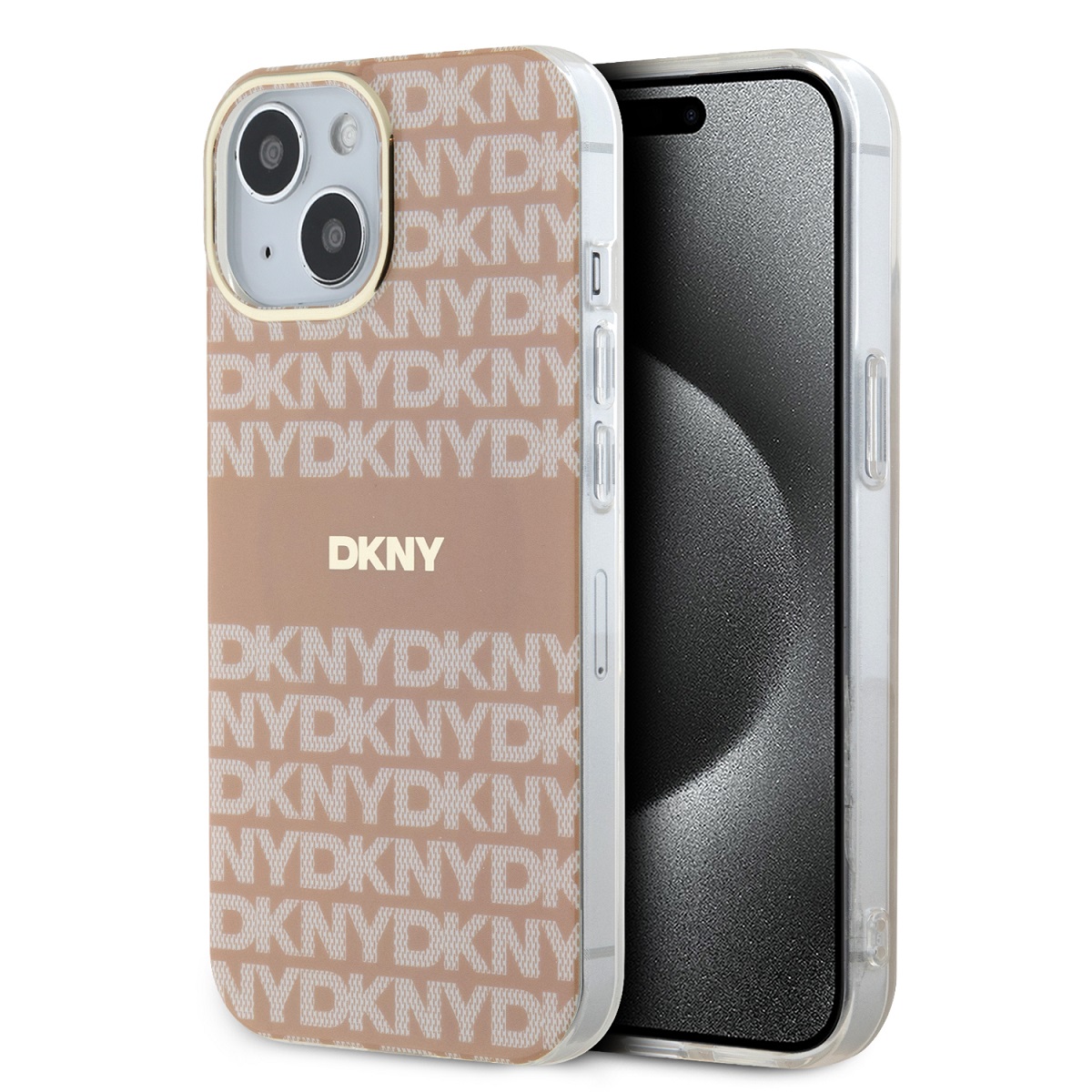 DKNY PC/TPU opakovaný vzor Tonal Stripe Magsafe zadný kryt pre iPhone 15 ružový