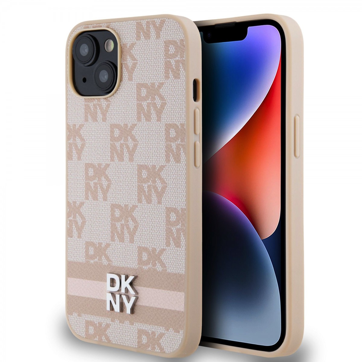 Zadný kryt DKNY PU Leather Checkered Pattern and Stripe pre iPhone 13 Pink