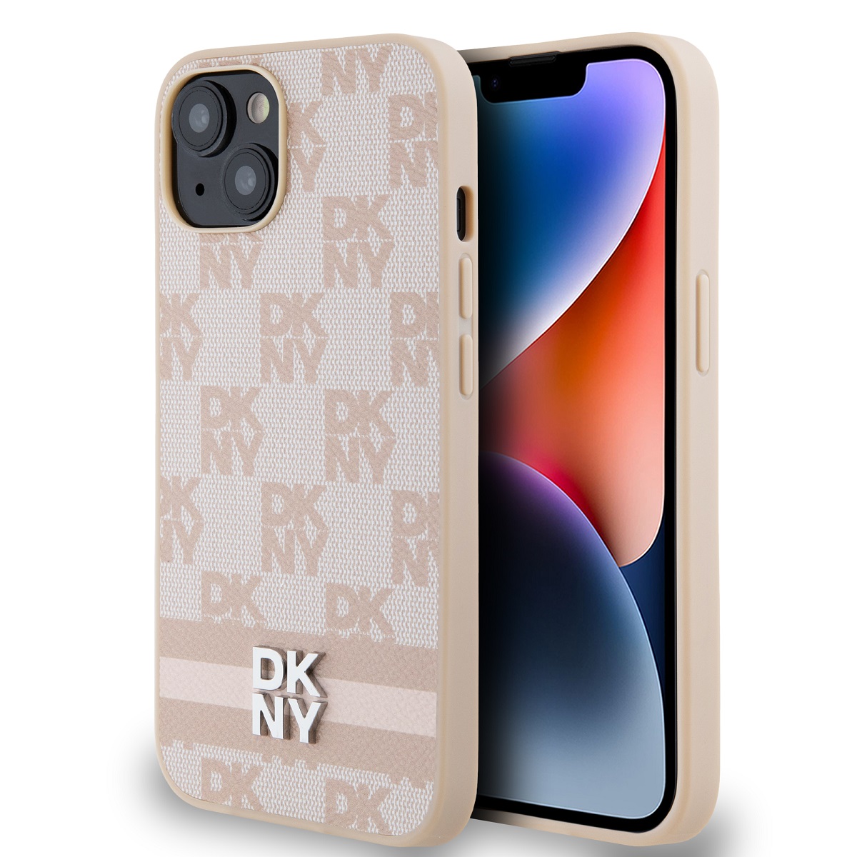 Zadný kryt DKNY PU Leather Checkered Pattern and Stripe pre iPhone 14 Pink