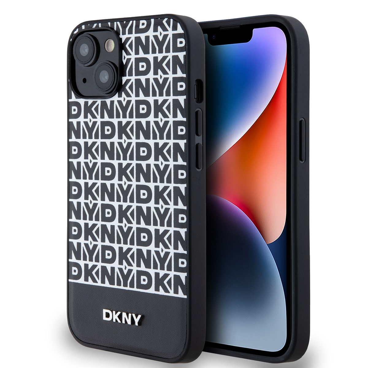 Zadný kryt DKNY PU Leather Repeat Pattern Bottom Stripe pre iPhone 14 Black