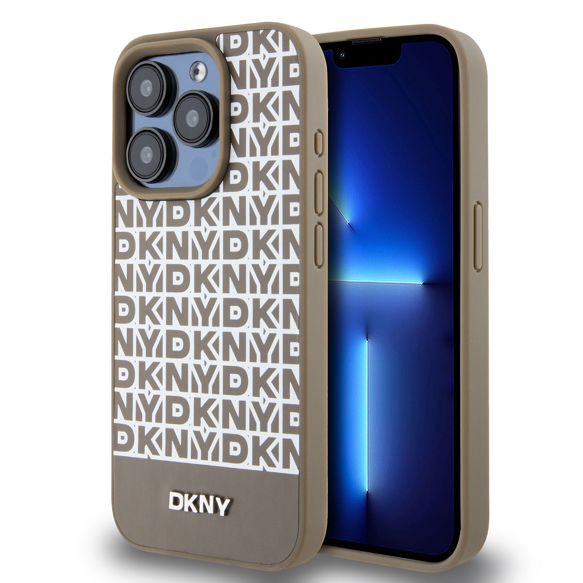 Zadný kryt DKNY PU Leather Repeat Pattern Bottom Stripe pre iPhone 13 Pro Brown
