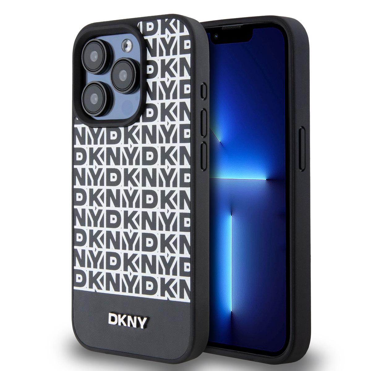 Zadný kryt DKNY PU Leather Repeat Pattern Bottom Stripe pre iPhone 14 Pro Black