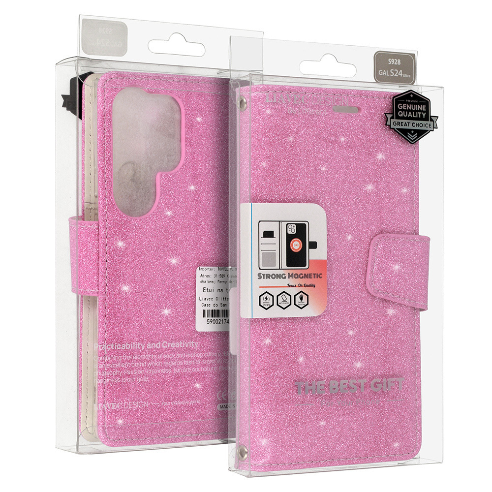 Flipové puzdro Liavec Glitter Magsafe pre Samsung Galaxy S23 Plus ružové