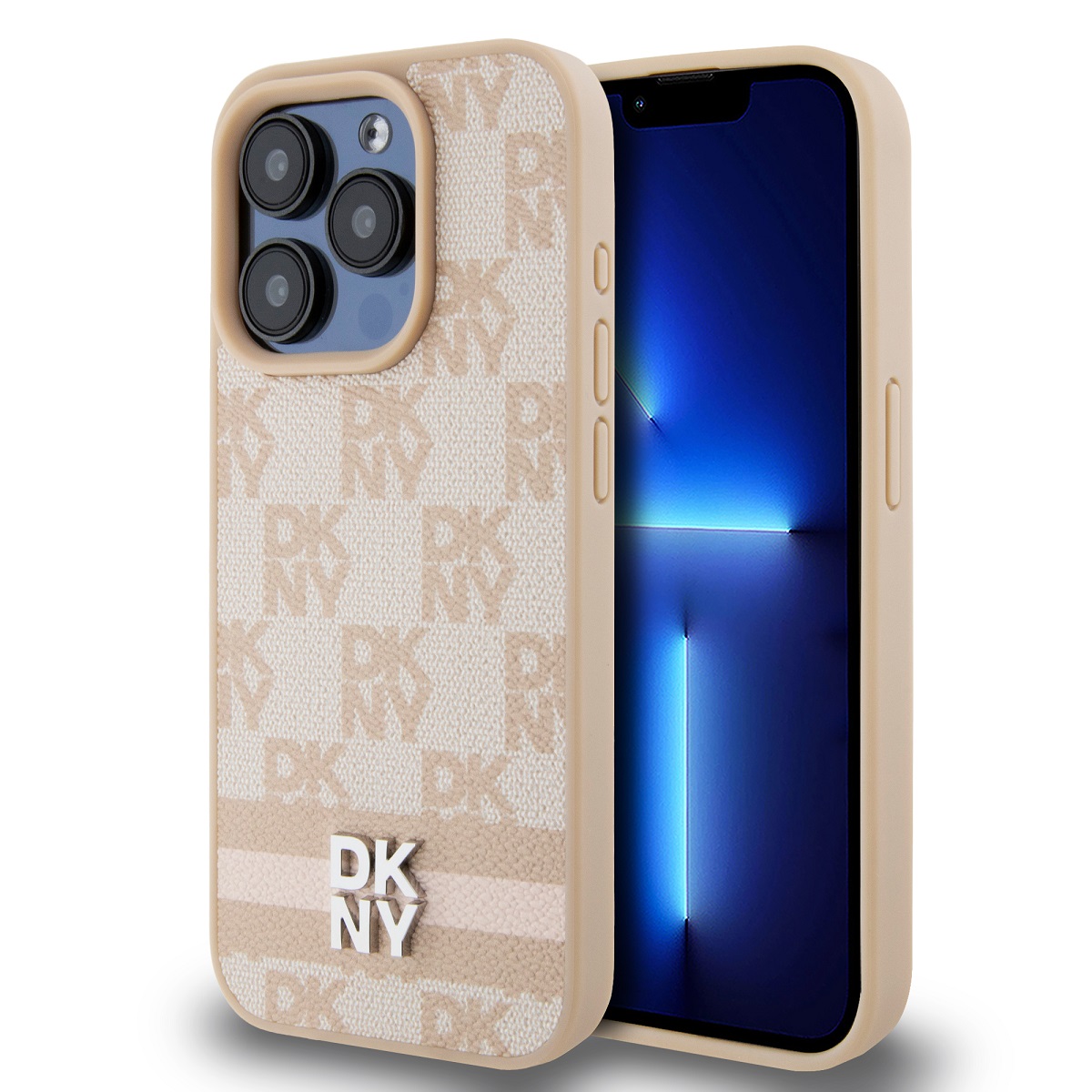 Zadný kryt DKNY PU Leather Checkered Pattern and Stripe pre iPhone 15 Pro Pink