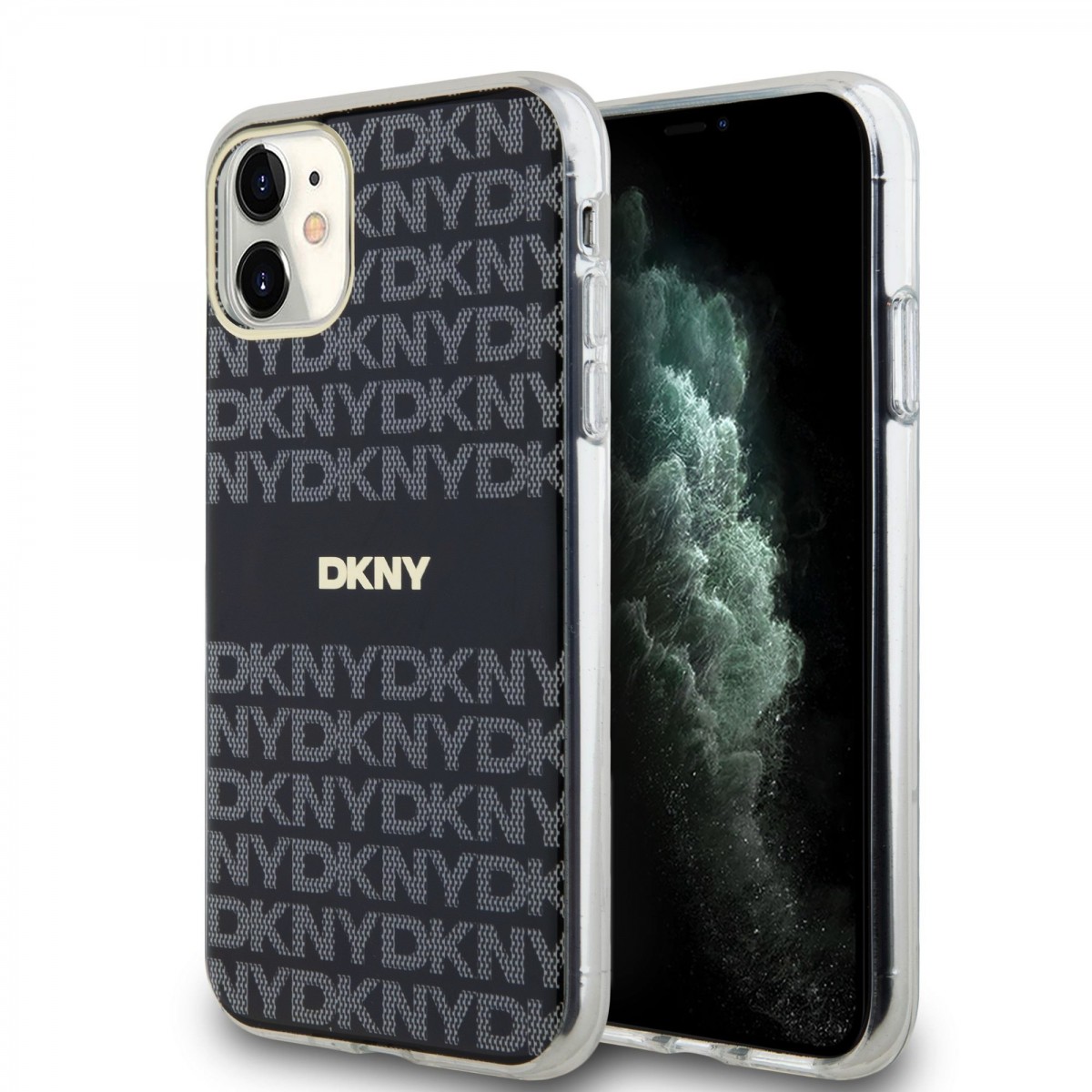 Zadný kryt DKNY PC/TPU Repeat Pattern Tonal Stripe Magsafe pre iPhone 11 Black