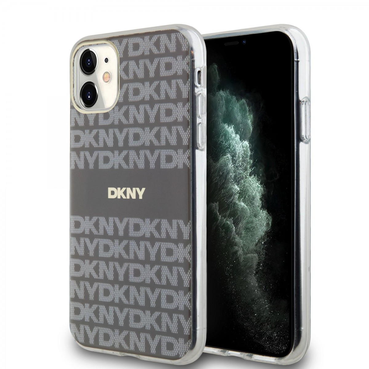 Zadný kryt DKNY PC/TPU Repeat Pattern Tonal Stripe Magsafe pre iPhone 11 Beige