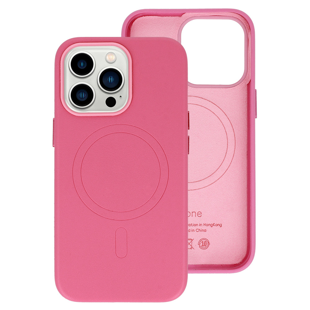 Puzdro  Leather MagSafe pre Iphone 15 Pro Pink