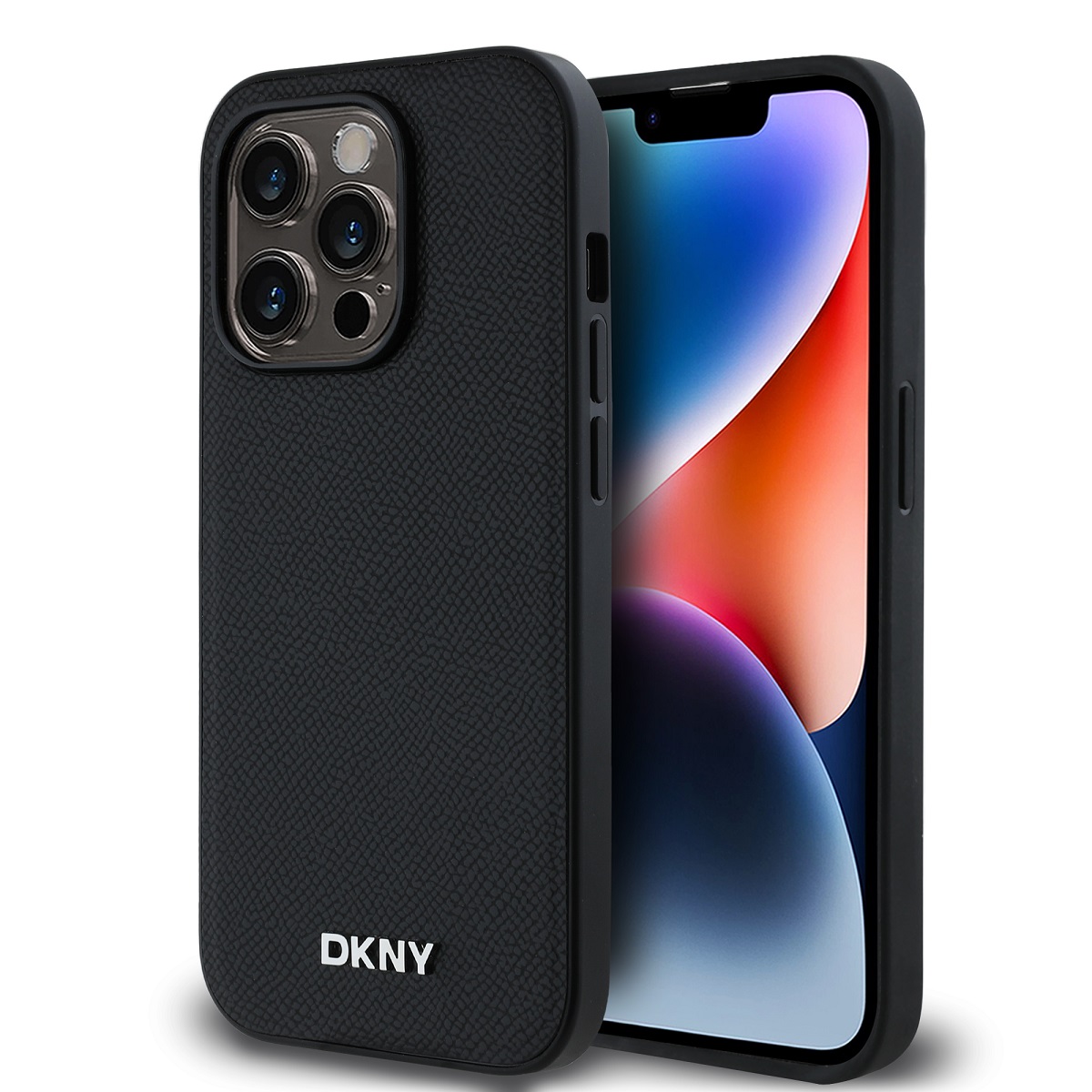 Zadný kryt DKNY PU Leather Silver Metal Logo Magsafe pre iPhone 14 Pro Black